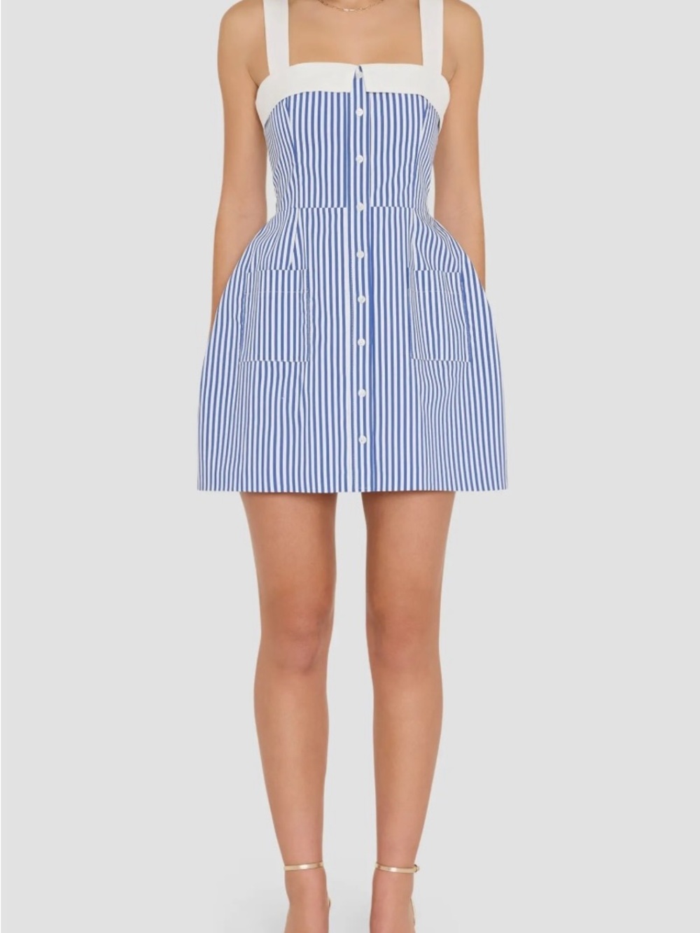 Amanda Uprichard Mindy Blue & White Striped Button-Front Mini Dress